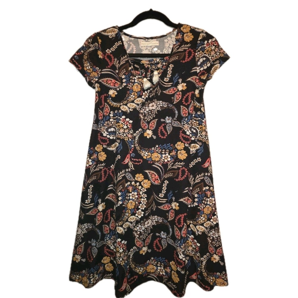 Four Threads Black Floral Short Sleeve Dress Girls Size 12 Whimsigoth Fairycore